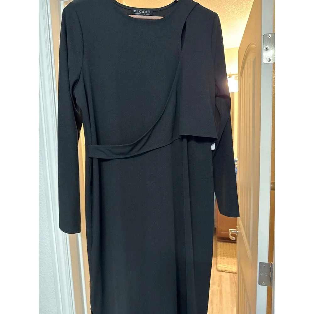 Eloquii‎ Black Draped Overlay Midi Dress 18/20 NWT Minimalist Career Workwear